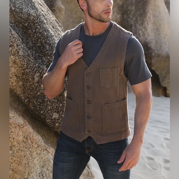 Beotyshow Other - 𝅺BEOTYSHOW Brown Twill Denim Cotton Pay Packet Vest Paperbag